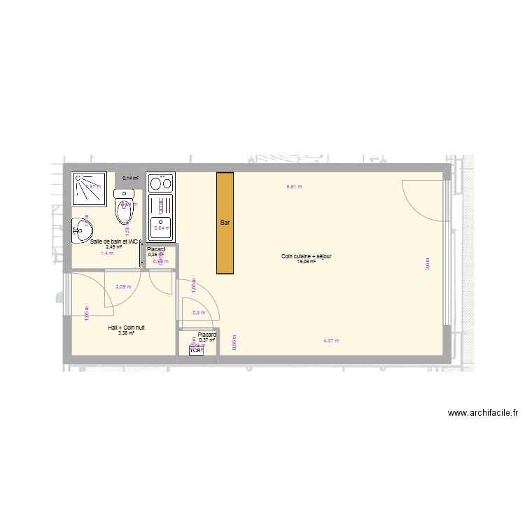 GB 1erD. Plan de 6 pièces et 26 m2