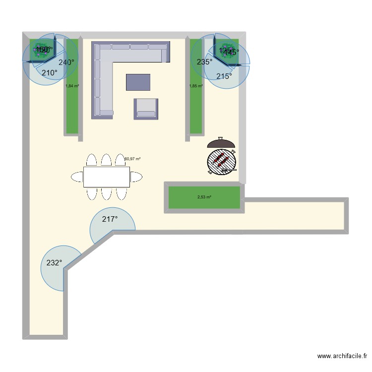 terrasse. Plan de 6 pièces et 69 m2