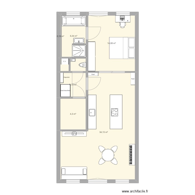 Charlotte appartement . Plan de 8 pièces et 63 m2