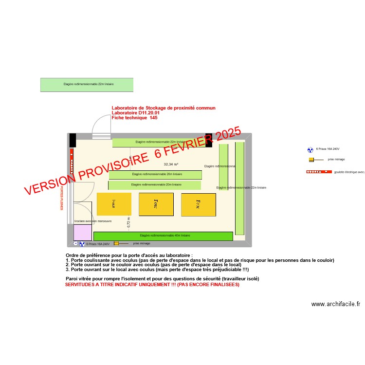 Fiche 145-laboratoire de stockage de proximité commun V2025-02-25. Plan de 1 pièce et 32 m2