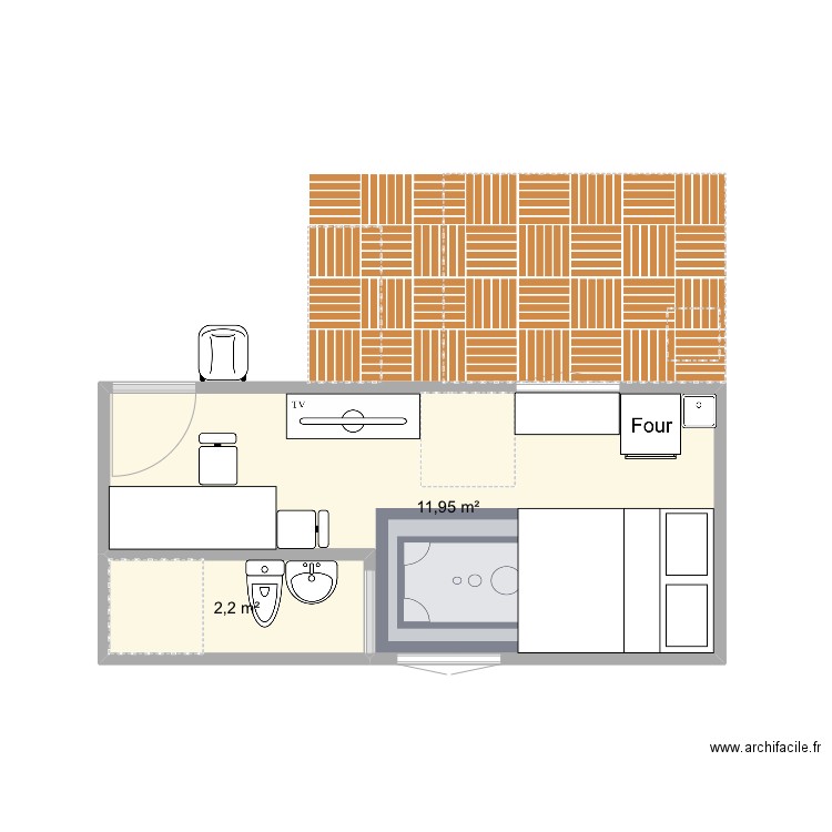 Tiny house. Plan de 2 pièces et 14 m2