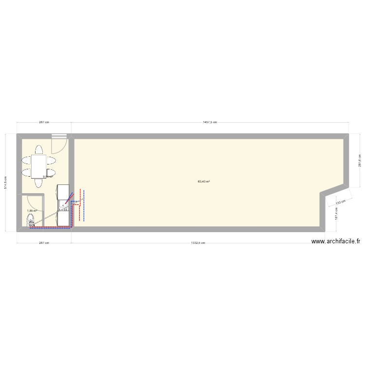 vallet . Plan de 3 pièces et 75 m2