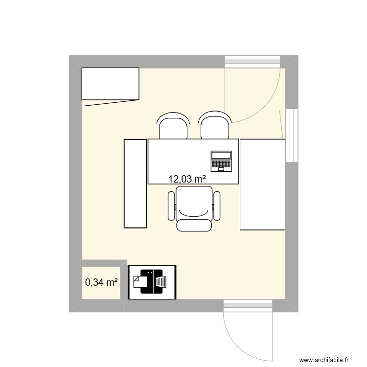 Nouveau plan bureau. Plan de 2 pièces et 12 m2