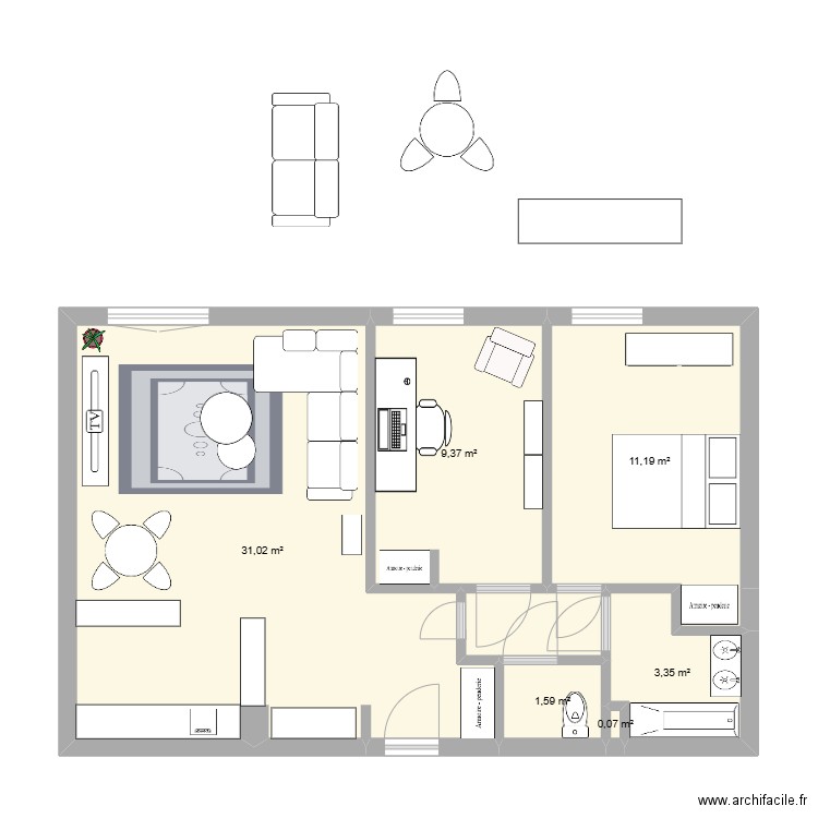 Nouvel appart. Plan de 6 pièces et 57 m2