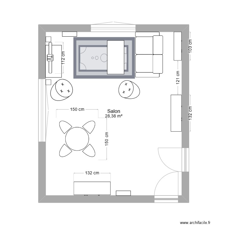 salon biblio bis. Plan de 1 pièce et 28 m2