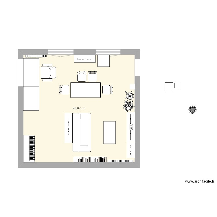 Salon 7/10. Plan de 1 pièce et 29 m2