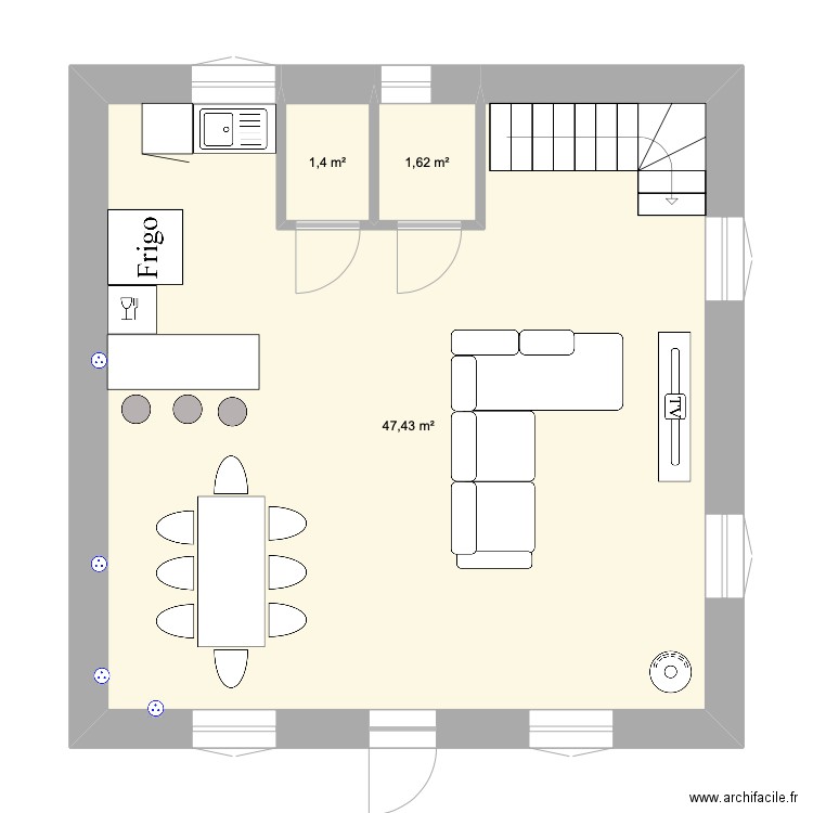 bellet. Plan de 3 pièces et 50 m2