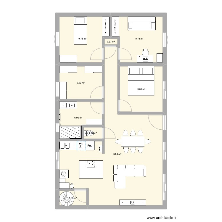 Nivolas V1. Plan de 9 pièces et 84 m2