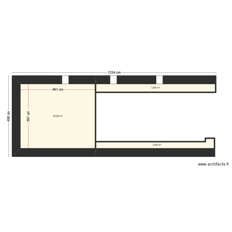 existant sous sol magasin. Plan de 3 pièces et 25 m2