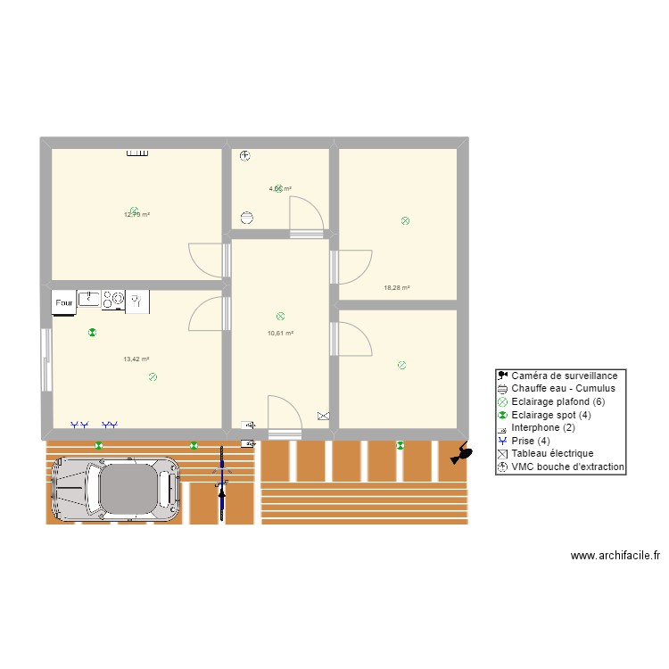 PROJET . Plan de 5 pièces et 60 m2