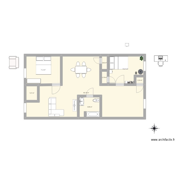 chambre 2. Plan de 8 pièces et 78 m2