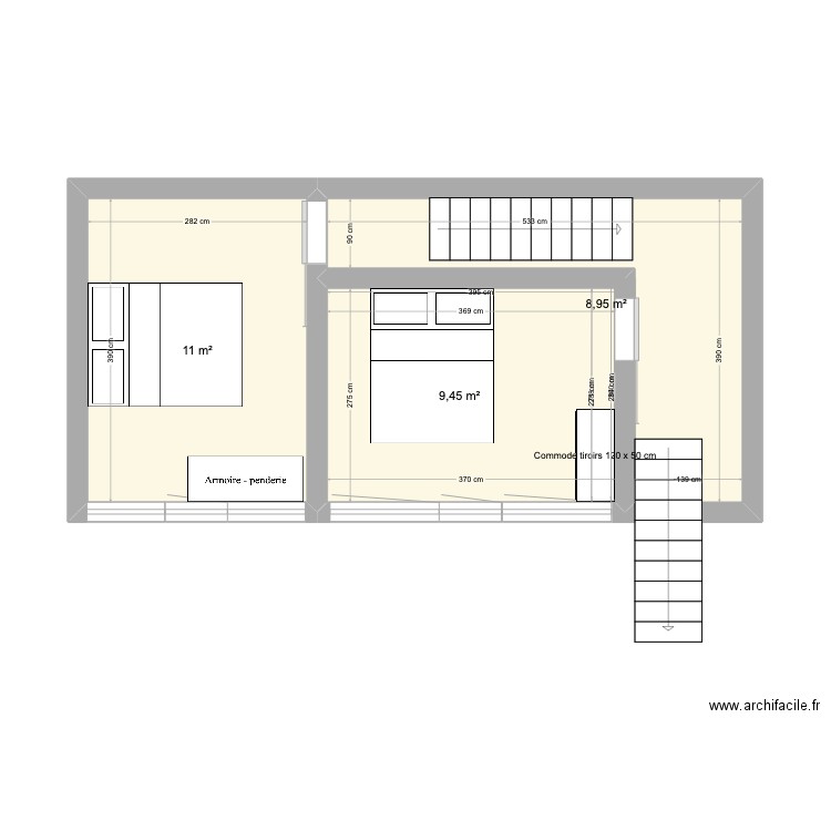 grange. Plan de 3 pièces et 29 m2