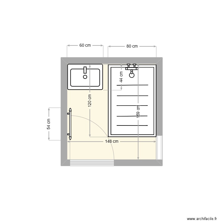 SDB La tranche. Plan de 1 pièce et 2 m2