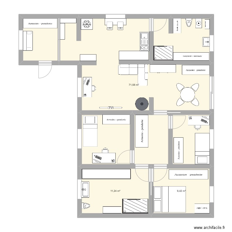 Justi. Plan de 3 pièces et 92 m2