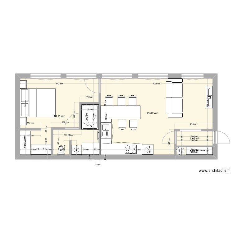 appart morteau 2. Plan de 4 pièces et 45 m2