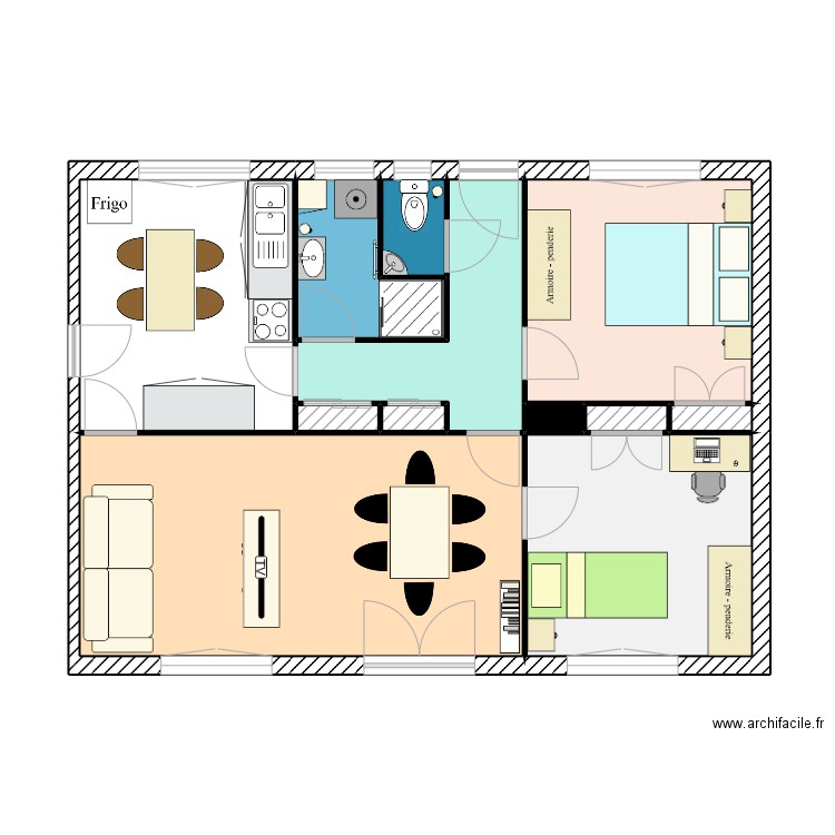 M meublé. Plan de 12 pièces et 57 m2