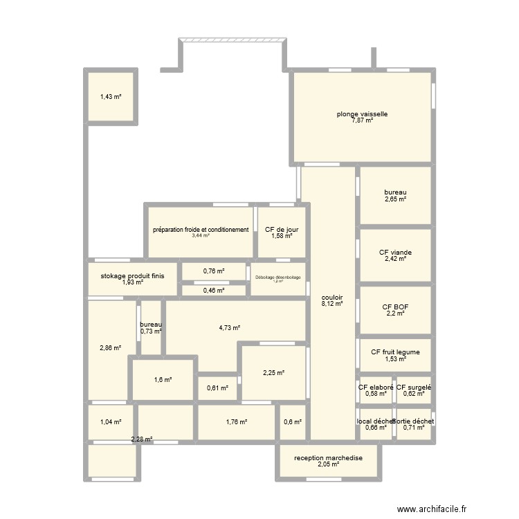 plan resto co. Plan de 28 pièces et 59 m2