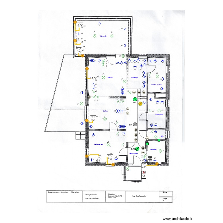 12-2024 shéma de position    Rez de chaussée éclairage . Plan de 0 pièce et 0 m2