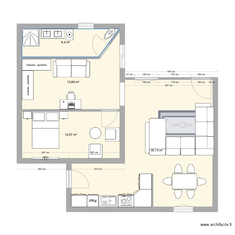 agrandissement. Plan de 4 pièces et 67 m2