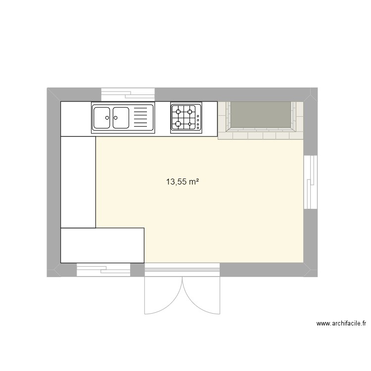 cuisine. Plan de 1 pièce et 14 m2