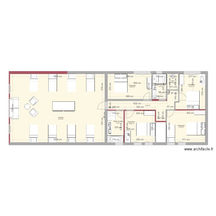 la bourlière étage. Plan de 10 pièces et 143 m2