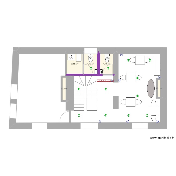 GB Rez de chaussée. Plan de 5 pièces et 6 m2