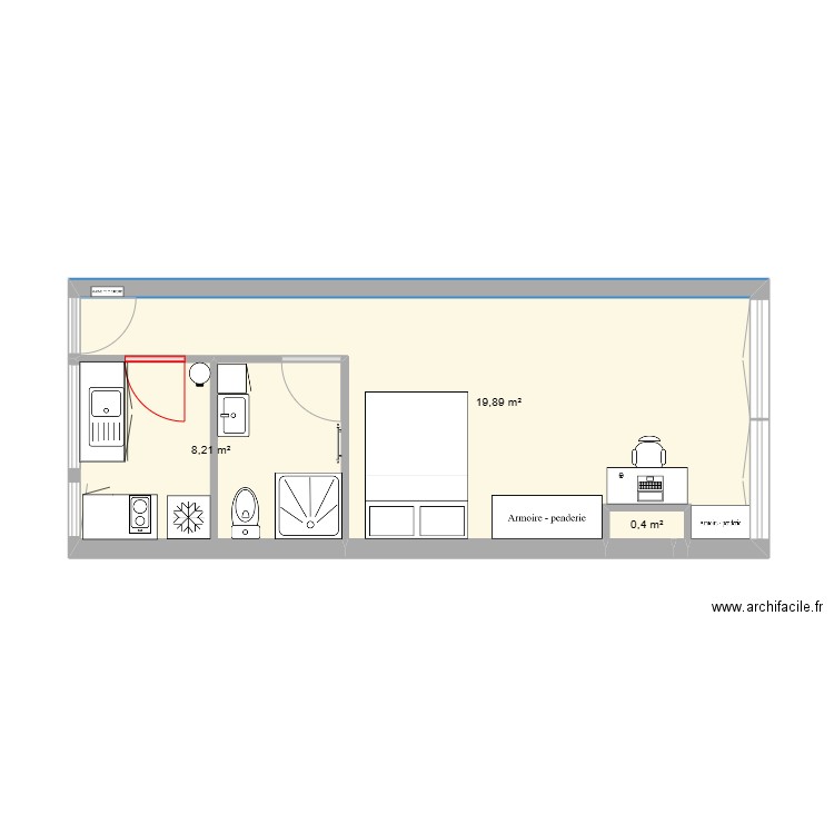 24 corde. Plan de 3 pièces et 29 m2