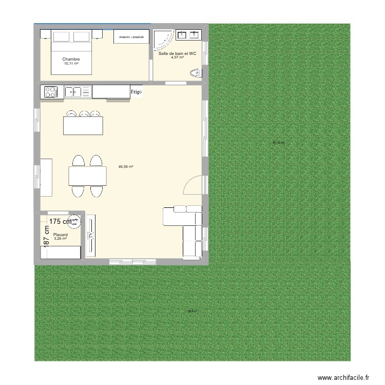 PROJET GRANGE. Plan de 4 pièces et 65 m2