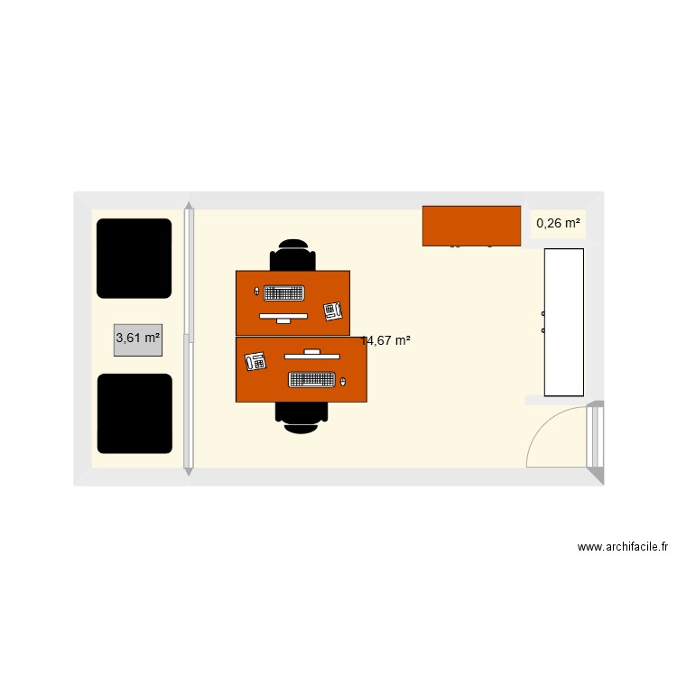 bureau. Plan de 3 pièces et 19 m2