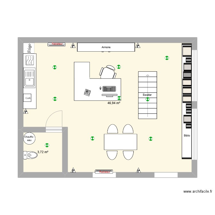 bureau. Plan de 2 pièces et 51 m2