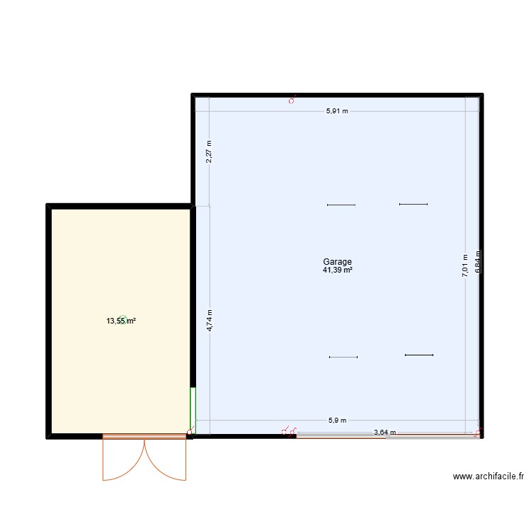 Garagelect40. Plan de 2 pièces et 55 m2