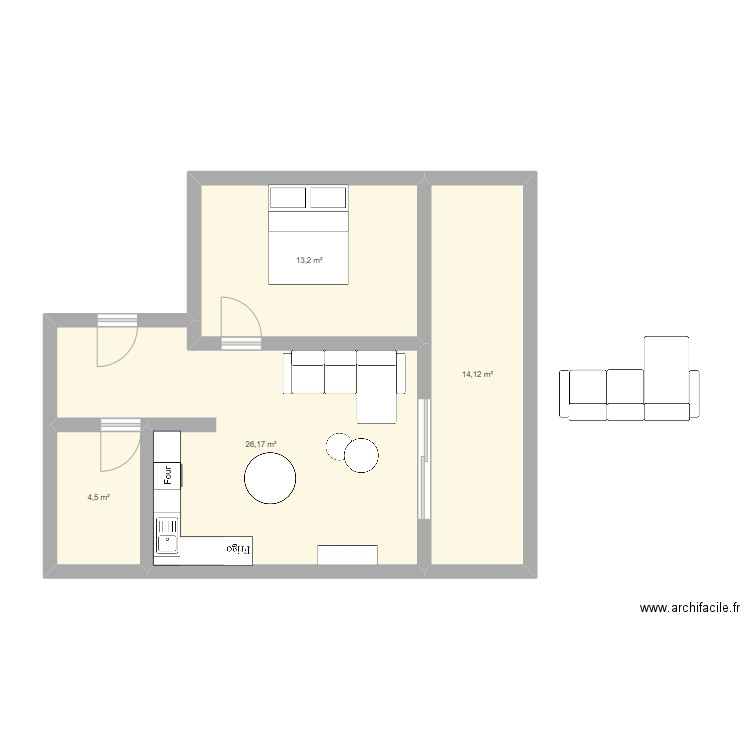 Appartement. Plan de 4 pièces et 58 m2