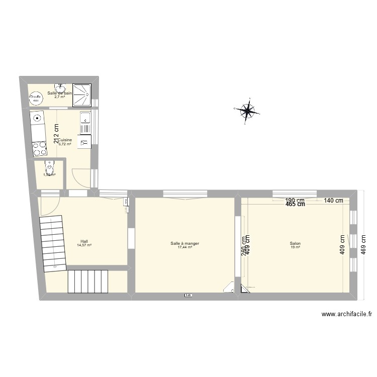 ISA rez - rénovation façade. Plan de 6 pièces et 62 m2