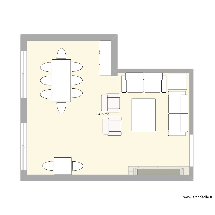 salon appart. Plan de 1 pièce et 35 m2