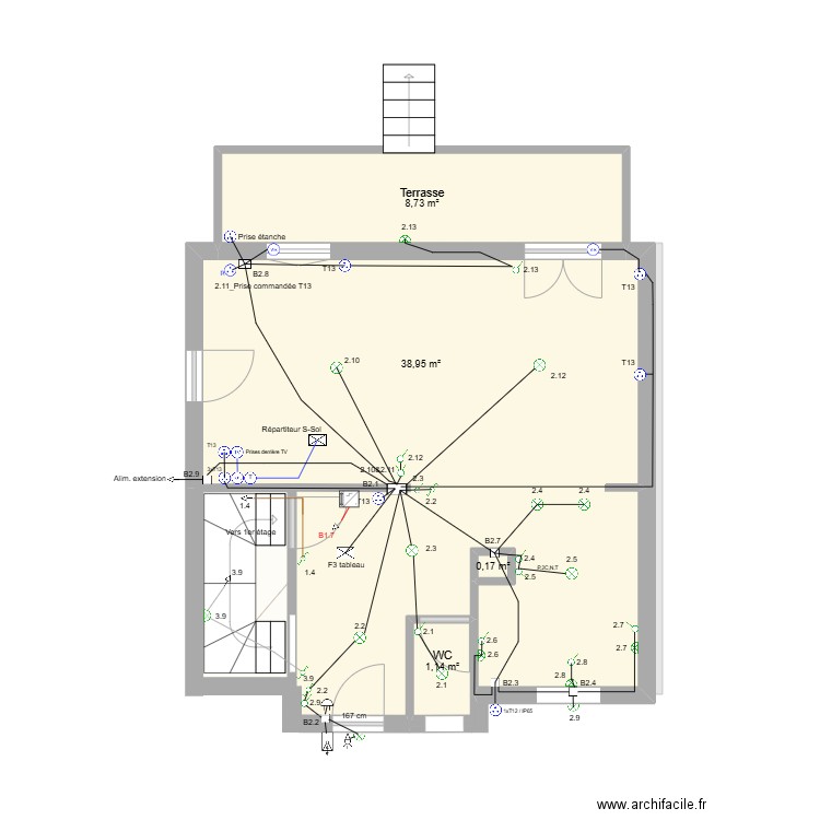 Rez-de-Chaussée. Plan de 16 pièces et 201 m2