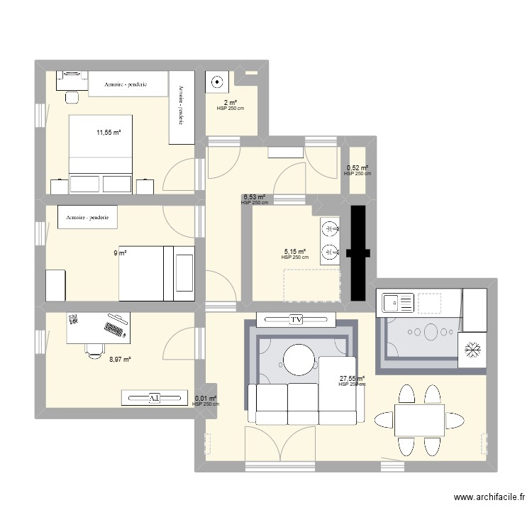 PSB 2. Plan de 10 pièces et 72 m2