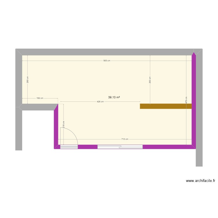 batiment. Plan de 1 pièce et 39 m2