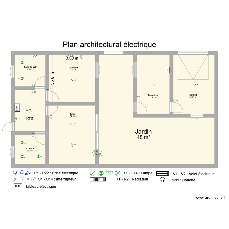 Meunier Habitat 2025 Eclairage. Plan de 8 pièces et 127 m2