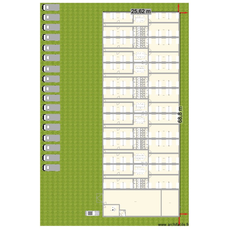 Dortoir 1.A. Plan de 109 pièces et 1524 m2