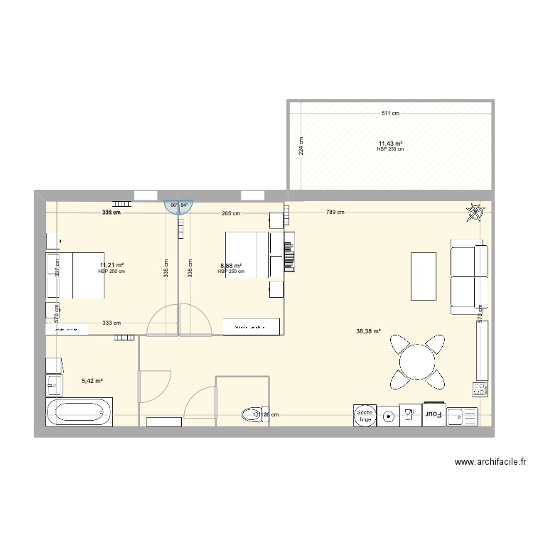 appart. Plan de 5 pièces et 101 m2