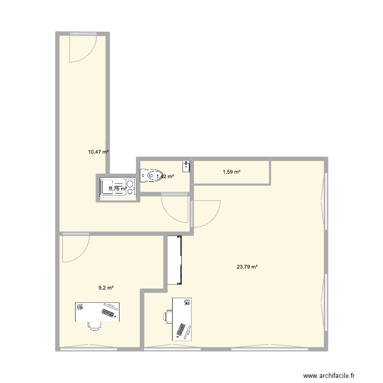 Cabinet Ju (Réaménagement 3). Plan de 6 pièces et 47 m2