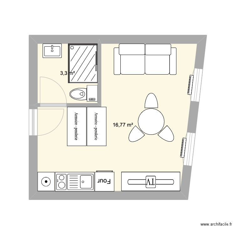 buci. Plan de 2 pièces et 20 m2