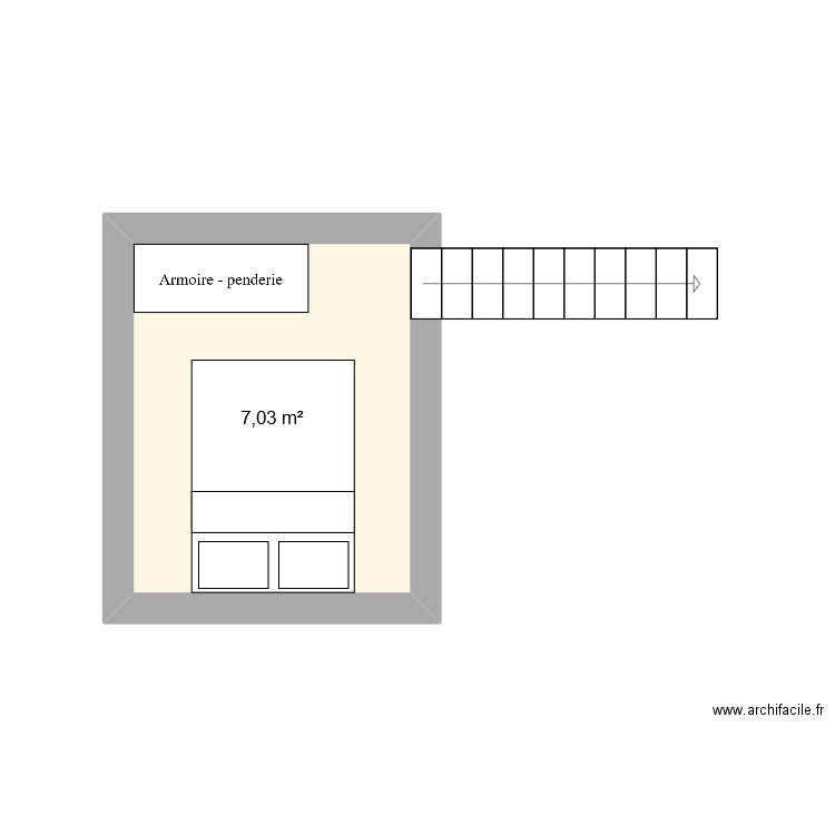 chambre. Plan de 1 pièce et 7 m2