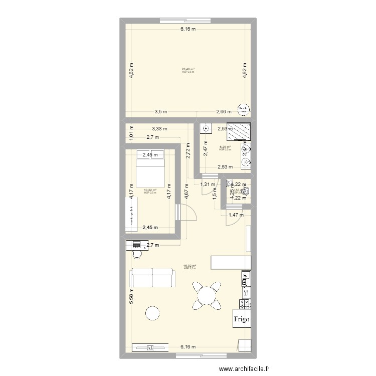 Ammenagement comble. Plan de 5 pièces et 93 m2