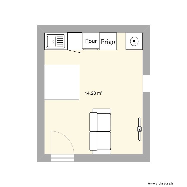 barak. Plan de 1 pièce et 14 m2