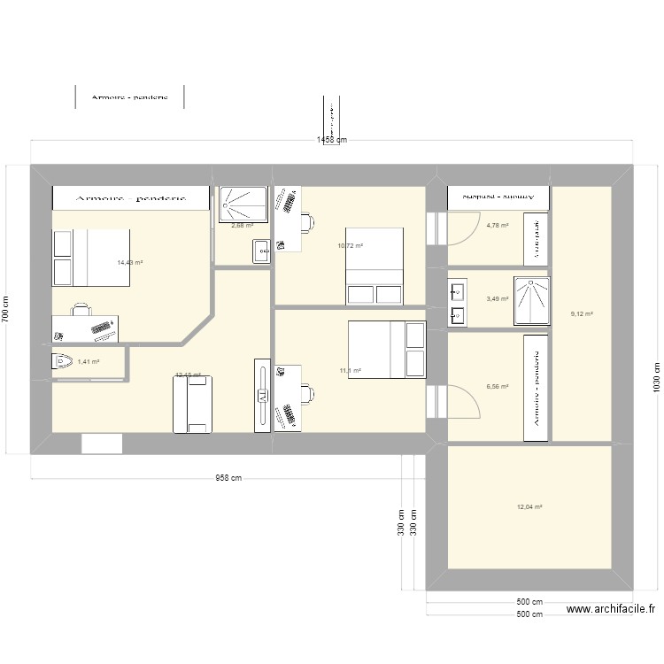 etage version 2 sdb 2. Plan de 11 pièces et 89 m2