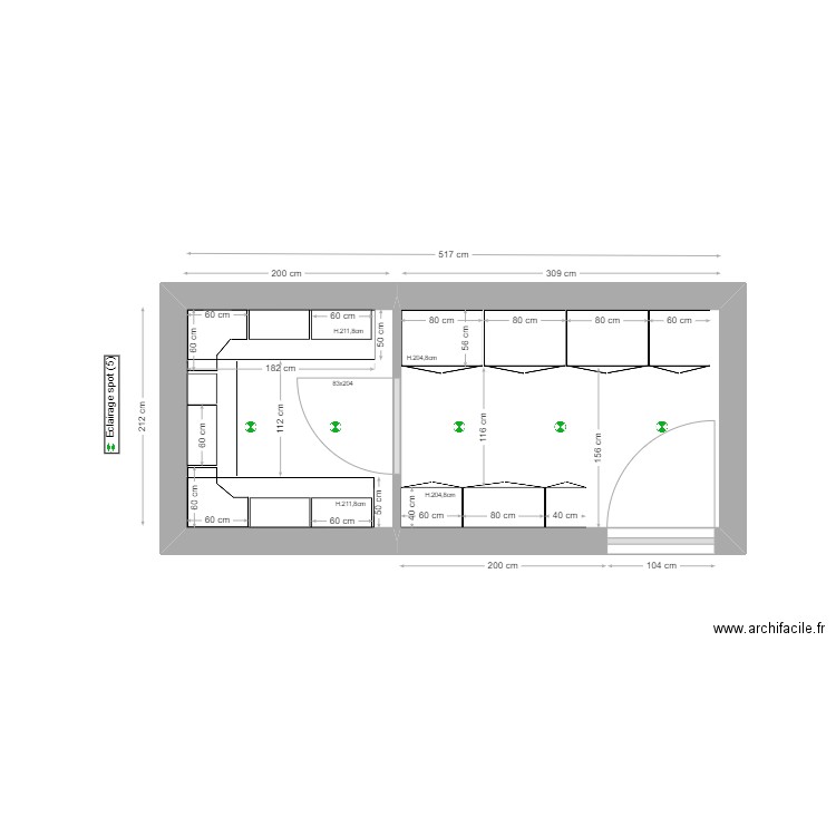 Projet M.Soreau aménagement . Plan de 2 pièces et 11 m2