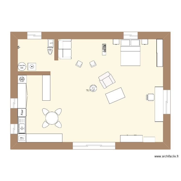 Pisée. Plan de 1 pièce et 75 m2