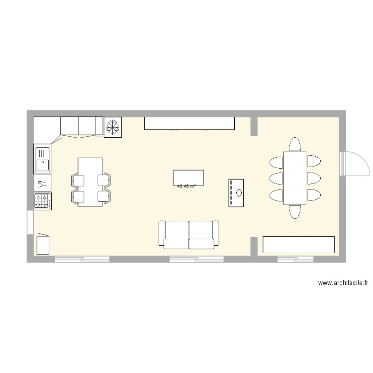 piece de vie. Plan de 1 pièce et 46 m2