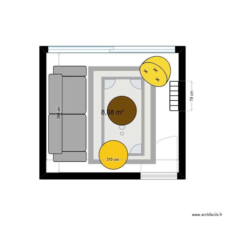 SALLE REPOS RSM. Plan de 1 pièce et 9 m2